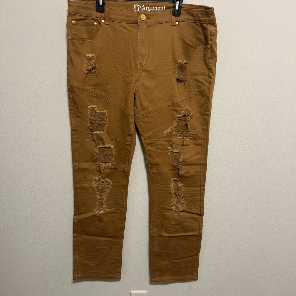 Argonaut Nations Men's Ripped Urban Stretch Skinny Jeans-Wheat 40x32